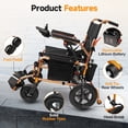 thumbnail image 4 of MediNex Lightweight Portable Electric Wheelchair,20+ Miles Range,All Terrain Motorized Wheelchair for Seniors,350lbs,500W Motors, Orange,Compact, 4 of 8