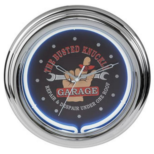 Busted Knuckle Garage BKG-76600 12 x 2,5 Pouces Néon Horloge - Noir & 44; Argent & Rouge