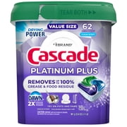 Cascade Platinum Plus Dishwasher Detergent Clean, 62 Count