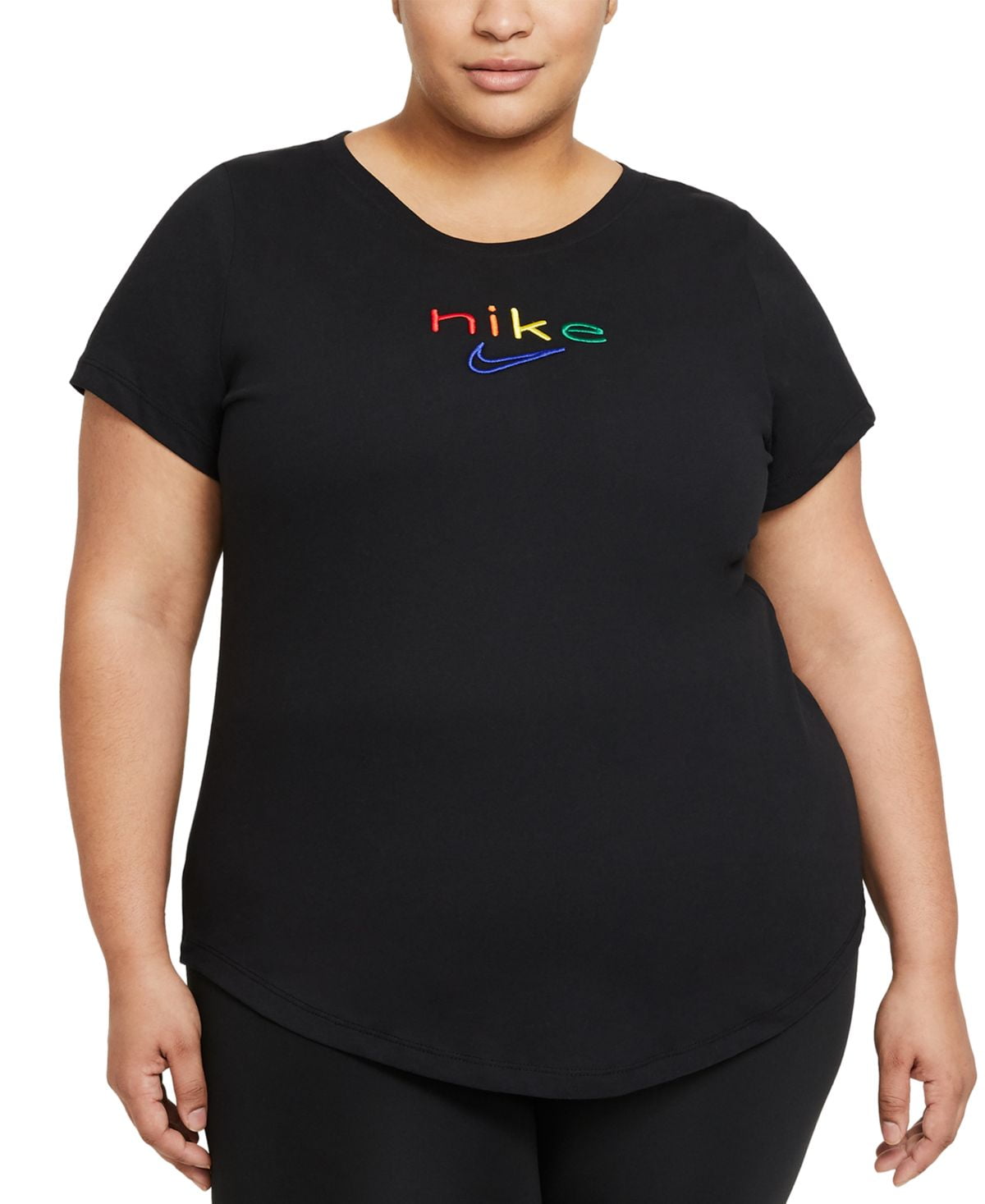 Nike Womens Plus Size DriFit Rainbow Embroidered Logo TShirt,Black,2X