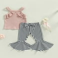 thumbnail image 2 of PENGXIANG Toddler Baby Girls Summer Outfits Ruffle Ribbed Halter Tank Tops and Printed Bell Bottom Pants Sets Pink 3-4 Years, 2 of 8