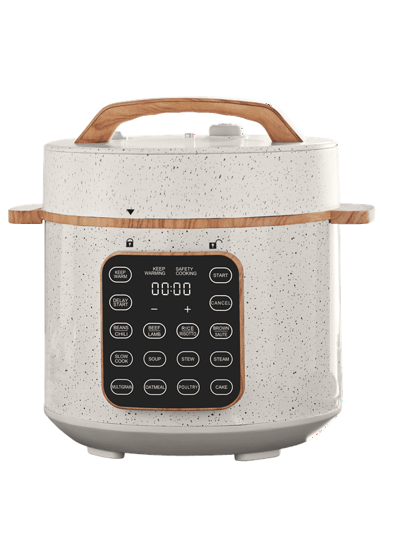 The Pioneer Woman 6 Qt Pressure Cooker,Linen Speckle,Wood Grain, Blinking Display, Touch Control