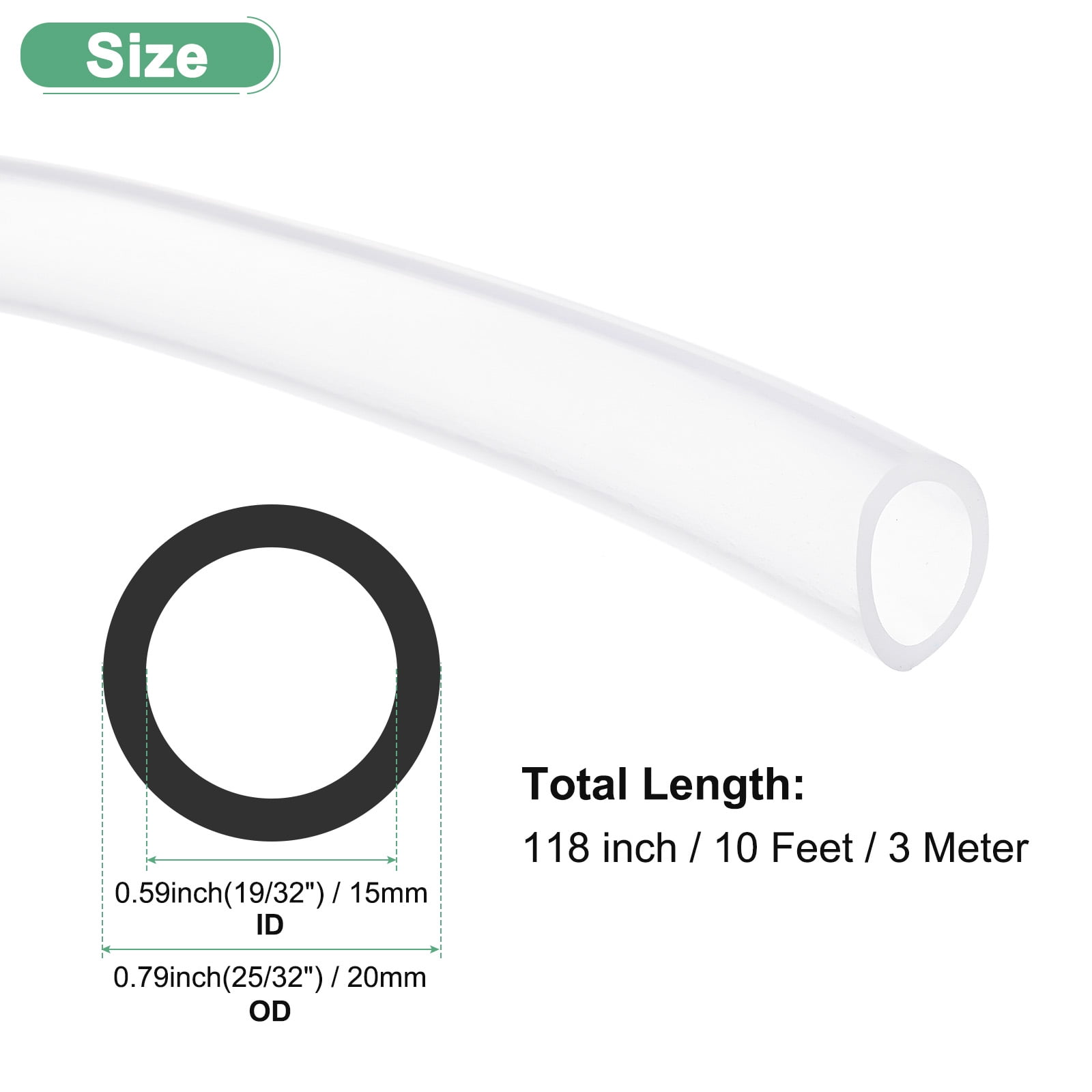 Uxcell Silicone Tubing, 19/32"(15mm) ID x 25/32"(20mm) OD Flexible Silicone Rubber Tube, 3ft High Temp Water Air Hose Pipe for Pump/Liquid Transfer/Brewing/Aquaponics [Clear]