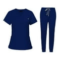 thumbnail image 1 of Conjunto de uniformes médicos con bolsillos, pantalones de enfermera, ropa de trabajo femenina moderna Azul Jinwen Uniforme de enfermera, 1 of 8
