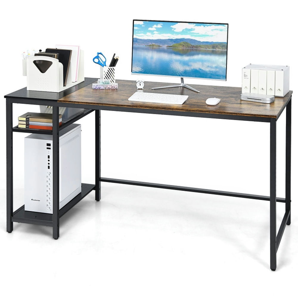 GVN 55 Inch Reversible Computer Desk with Adjustable Storage Shelves-Rustic Brown, Desk for Bedroom, Gaming Computer Desks for Study,Working,Writing GVN 55 Inch Reversible Computer Desk with Adjustable Storage Shelves-Rustic Brown, Desk for Bedroom, Gaming Computer Desks for Study,Working,Writing