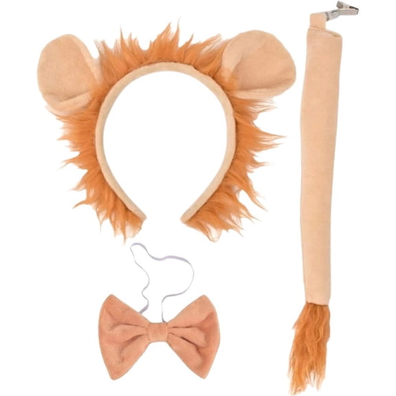 vlrwzc Lion Ears Headband Set with Tail and Bow Tie for Halloween Christmas Birthday Party Supply