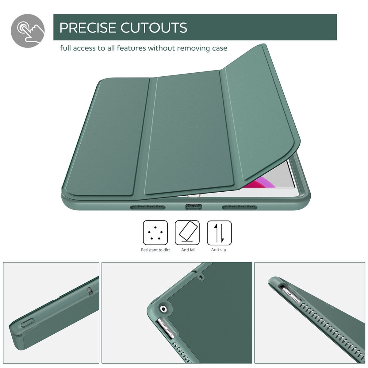 Suritch for iPad 9th/ 8th/ 7th Generation Case 10.2 Inch with Screen Protector and Pencil Holder, Magnetic Trifold Stand, Auto Sleep/Wake Cover, Green