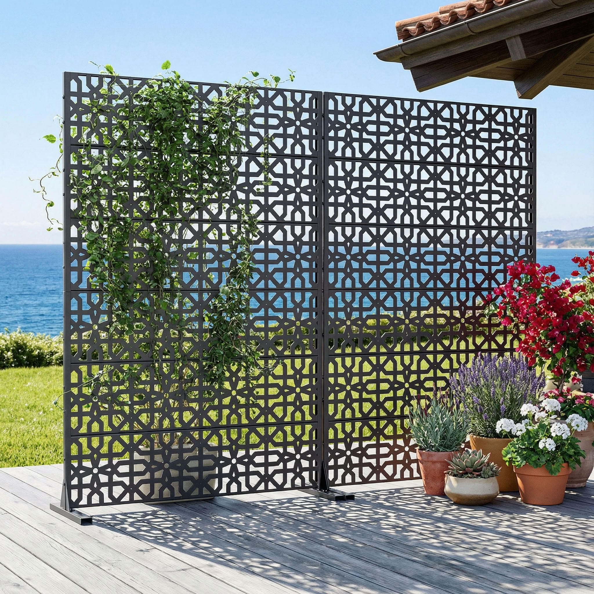 MAYEERTY 72*47in Outdoor Privacy Screen, Sleek Modern Metal Privacy Fence, Pool Privacy Panel for Patio, Balcony, Garden