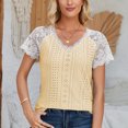 thumbnail image 2 of Raeneomay Cap Sleeve Tops for Women Versatile and Comfortable V-Neck Short Sleeved Lace Patchwork Top, 2 of 6