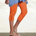 thumbnail image 2 of Women's High Waist Capri Leggings Solid Color Lace Trim Slim Fit Summer Casual Bottoms Cropped Pants (L, Orange), 2 of 6
