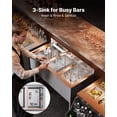 thumbnail image 4 of VEVOR 3 Compartment Sink, 18-Gauge 304 Stainless Steel, 10" x 14" x 10" Bowl Size, 3 Bay Commercial Under Bar Sink with Backsplash and Efficient Drainage for Kitchen, Restaurant, Food Truck & Home Us, 4 of 9
