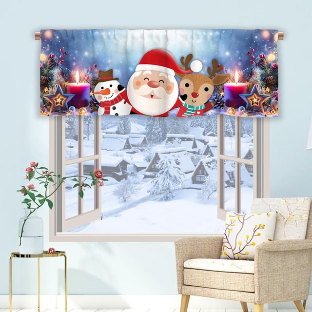 Christmas Decorations Outdoor Curtain Christmas Snowman Curtain Kitchen Rod Pocket White Snowflake Window Curtain Short Topper Curtains For Winter Holiday Christmas Decorations Polyester curtains