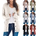 thumbnail image 3 of Women's Open Front Cardigan Sweaters  Button Down Cable Knit Chunky Outwear Coats Solid Color Warm Plain Sweater, 3 of 3