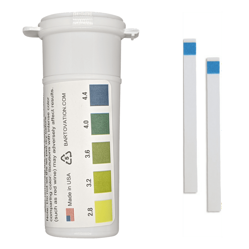 pH Test Strips for Wine Making, Homebrew, Acidity, 2.8 to 4.4 pH [Vial of 100 Plastic Strips