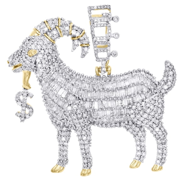 10K Yellow Gold Baguette Diamond GOAT Dollar Sign Pendant 1.60" Charm 3.33 CT.