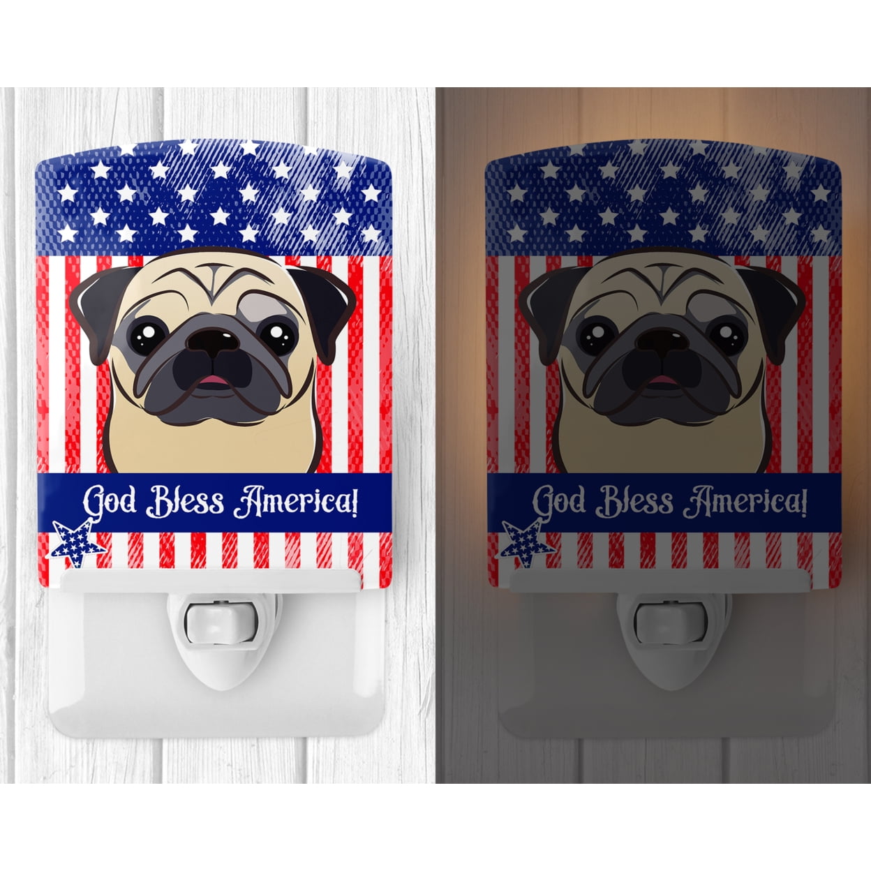 Caroline's Treasures BB2192CNL Flag and Fawn Pug Ceramic Night Light, 6x4x3", multicolor