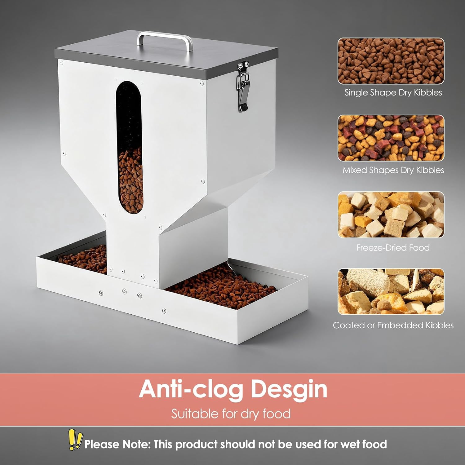 Automatic Cat Feeder for 2 Cats - 12L Gravity Dual Pet Food Dispenser with Visible Window & Sturdy Galvanized Steel Design for Indoor Outdoor Use