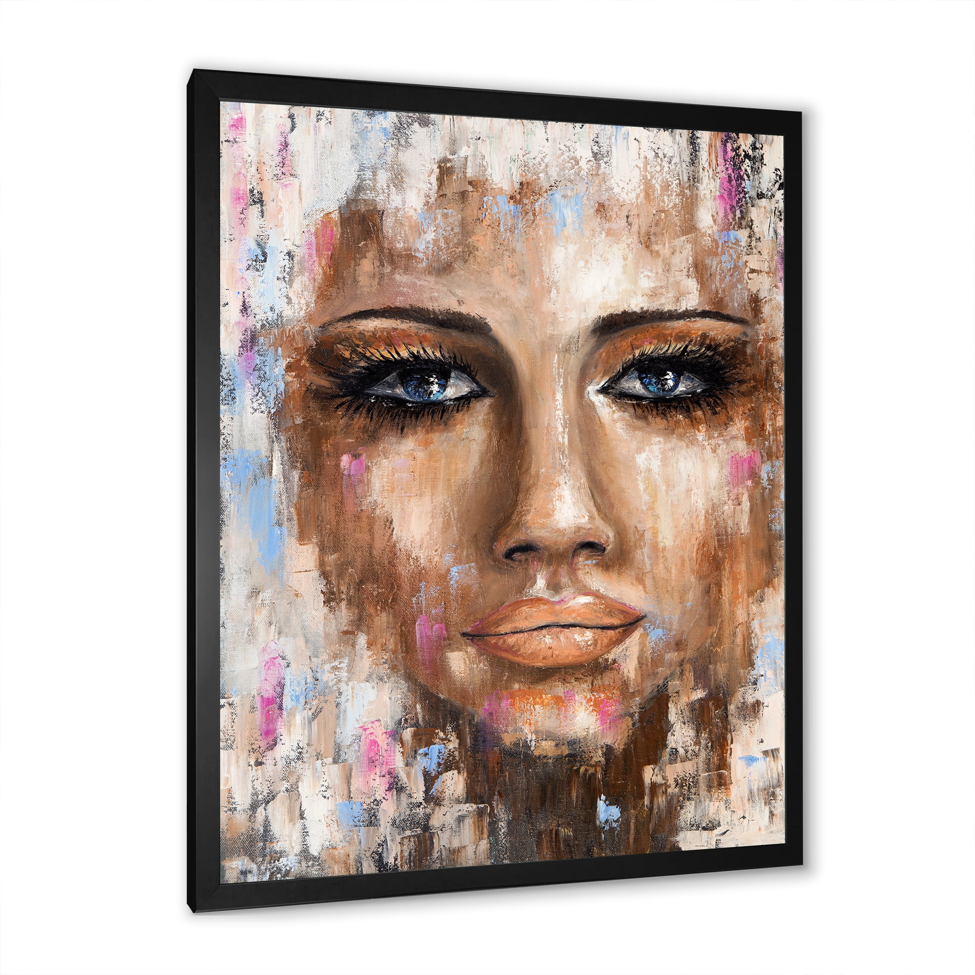 Designart 'Abstract Portrait Of A Young Woman With Blue Eyes I' Modern Framed Art Print