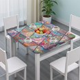 thumbnail image 3 of Multicolor Ethnic Geometric Pattern Square Fitted Tablecloth with Elastic Edge,Square Table Cover,Washable Elastic Table Cover for Home Kitchen Party Decor 34"x34", 3 of 6