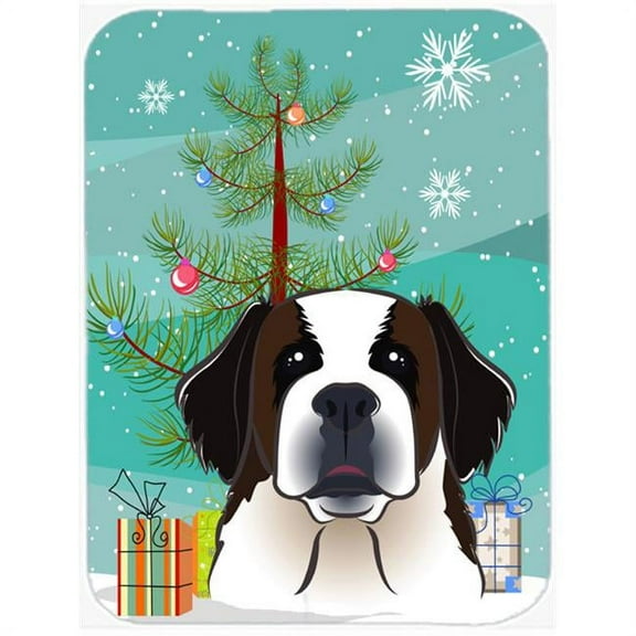 Christmas Tree And Saint Bernard Mouse Pad, Hot Pad & Trivet