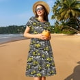 thumbnail image 4 of Fotbe Modern Yellow Excavator Pattern Dress Casual Womens Fashion Short Sleeve Maxi Dress T Shirt Dress Striped Long Color Block Maxi Dress, 4 of 6