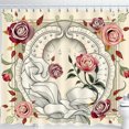 thumbnail image 1 of Vintage Floral Shower Curtain with Roses & Intricate Banner Design - Cream Background, 1 of 4