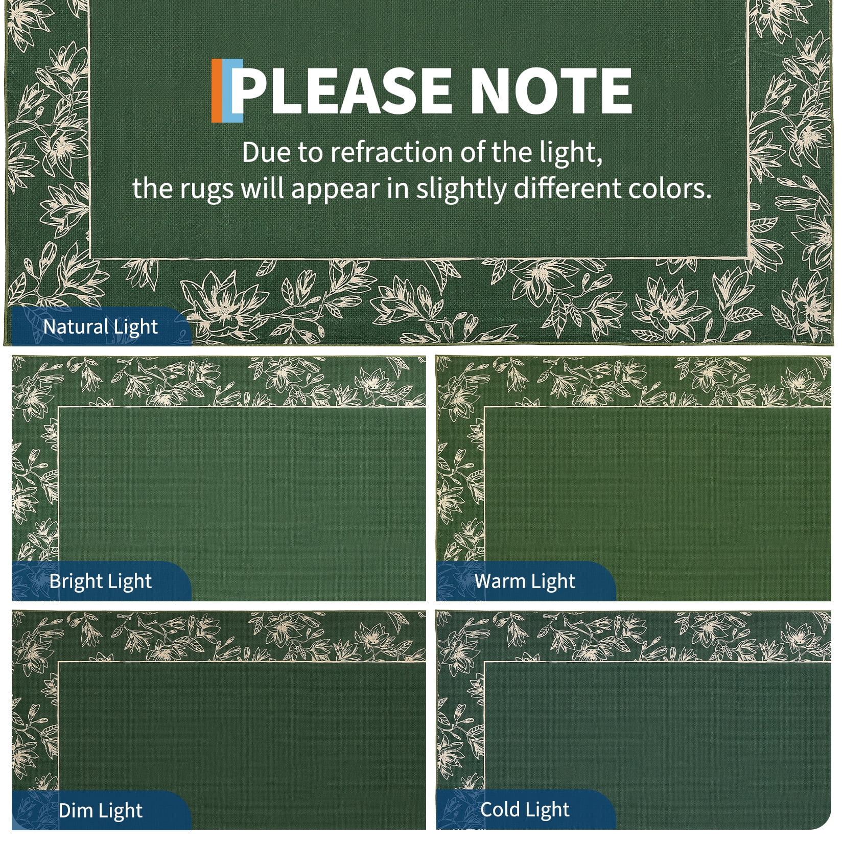 Garvee 10'x13' Solid Floral Area Rugs Modern Bordered Washable Rugs, Soft Non Slip Carpet Low Pile Rug for Living Room Bedroom Home Decor, Green