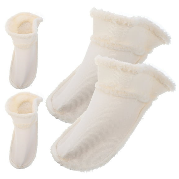 White 2 Pairs Cotton Plush Fleece Shoe Cover Liner Anti Slip Socks Snow Boots Man Men and Women