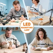 KIRKAS Magnifying Glass with Light and Clamp, Extra-Long Arm Magnifying Lamp Overhead Knob for Workbench Craft Repair Sewing, LED Lighted Magnifier Real Glass Lens Stepless Dimming and Color