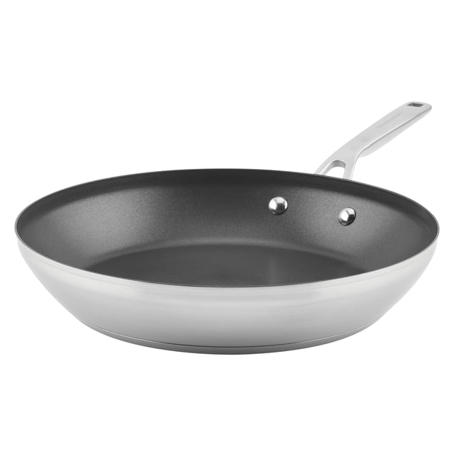 KitchenAid 12-Inch 3-Ply Base Stainless Steel Nonstick Frying Pan, Brushed Stainless Steel