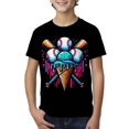 thumbnail image 1 of Boys Girls Baseball Ice Cream Watercolor Sports Lover Ice Cream Cone T-Shirt TEE TOP For Kids, 1 of 6