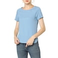 thumbnail image 5 of Unique Bargains Women's Raglan Sleeve Round Neck Tencel Denim Chambray Top Shirt L Light Blue, 5 of 7