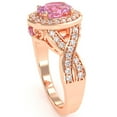 thumbnail image 5 of Three Stone Lab-Created Pink Sapphire Diamond Peekaboo Halo Engagement Ring In 14k Rose Gold, 5 of 6