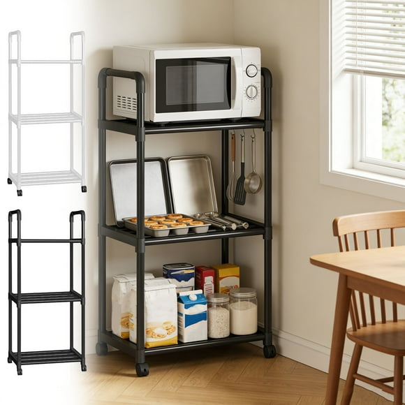 Sentmoon Corner Shelf Stand Corner Cabinet Kitchen Storage Rack Microwave Cookware Organizer Movable Iron Shelving Unit Reinforced Floor-Standing Multi-Purpose Storage Rack