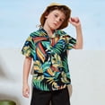 thumbnail image 2 of Xudanell Boys Summer Shirts Hawaii Floral Print Short Sleeve Vacation Summer Top T Shirt For Kids Black 5-6 Years, 2 of 5