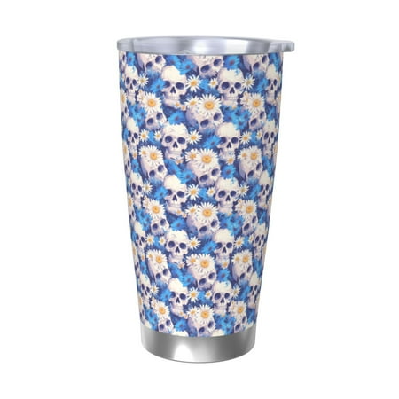 

Junzan white Skull blue daisy for 20oz Stainless Steel Insulated Car Cup with Spillproof Lid - Insulated Coffee Mug Thermal Cup-Without Straw
