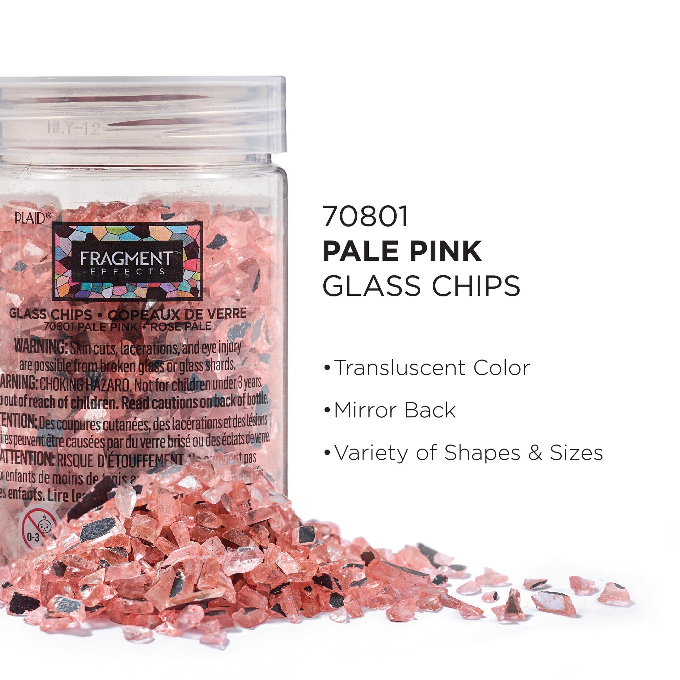 (3 pack) Plaid Fragment Effects Glass Chips, Pale Pink, 6 oz