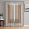 thumbnail image 2 of Sheer Curtains 84 inches Long 2 Panels Set Brown White Greek Key Pattern Light Filtering Sheer Drapes Rod Pocket Window Curtains for Living Room/Bedroom, Geometric Modern, 2 of 8