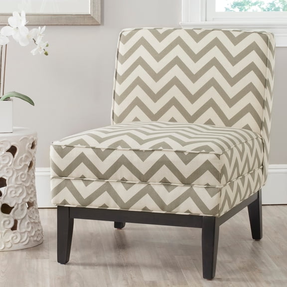 SAFAVIEH Armond Zig Zag Chevron Upholstered Cushion Chair, Grey/White