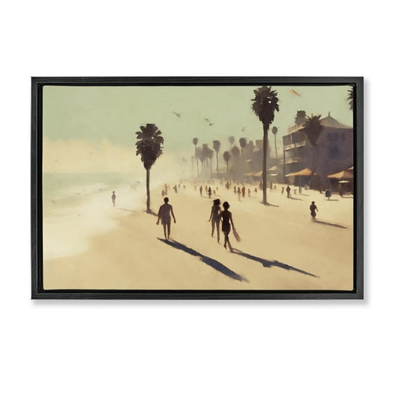 Stupell Industries Tropical Shore Walk Landscape & Nature Painting Black Floater Framed Canvas Art Print Wall Art, 25 x 17