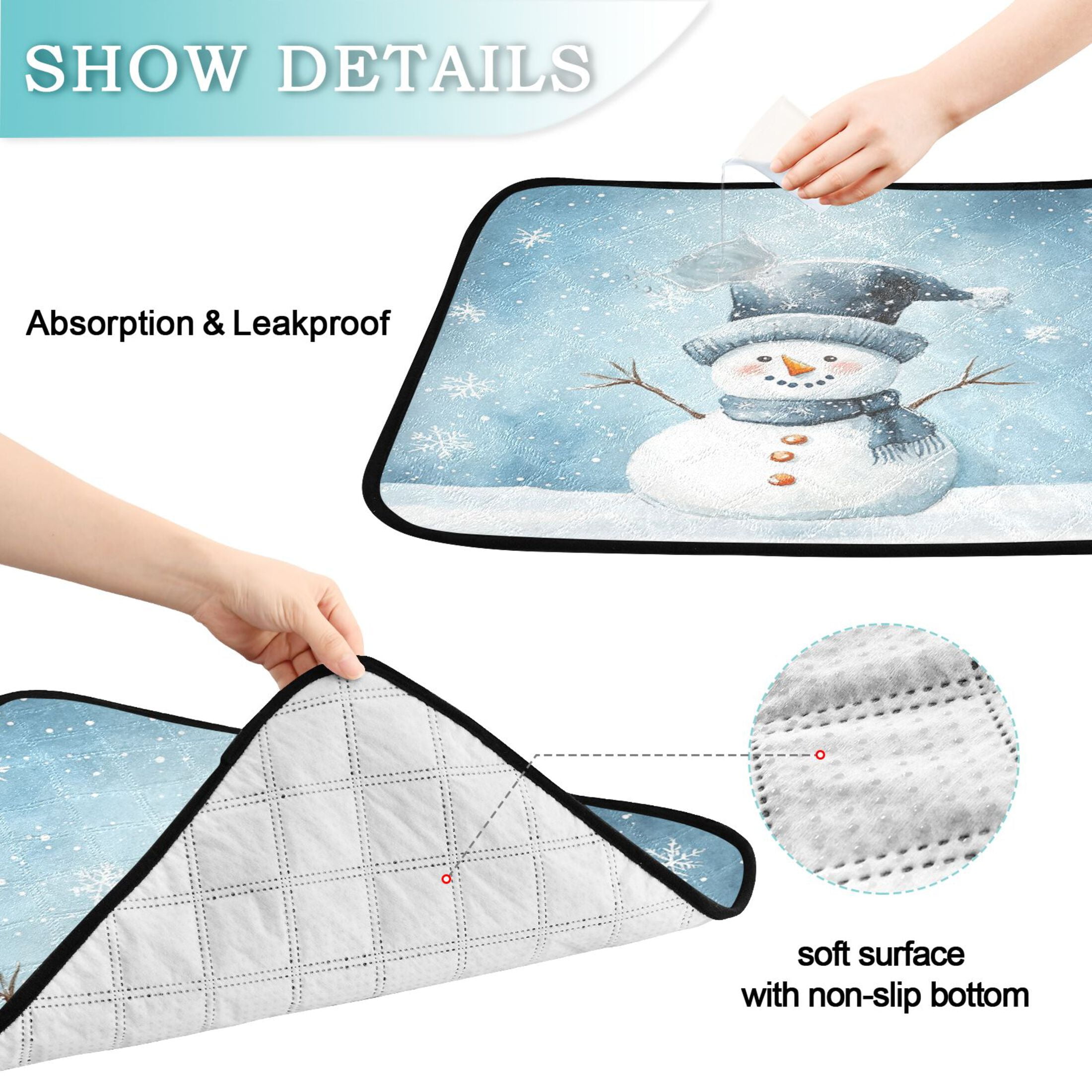 Qxltty Cute Children's Book Illustration Style Snowman Cat litter Pads Pet Set of 2 Diaper Mats Center Anti-leakage Layer Absorbent Soft and Comfortable