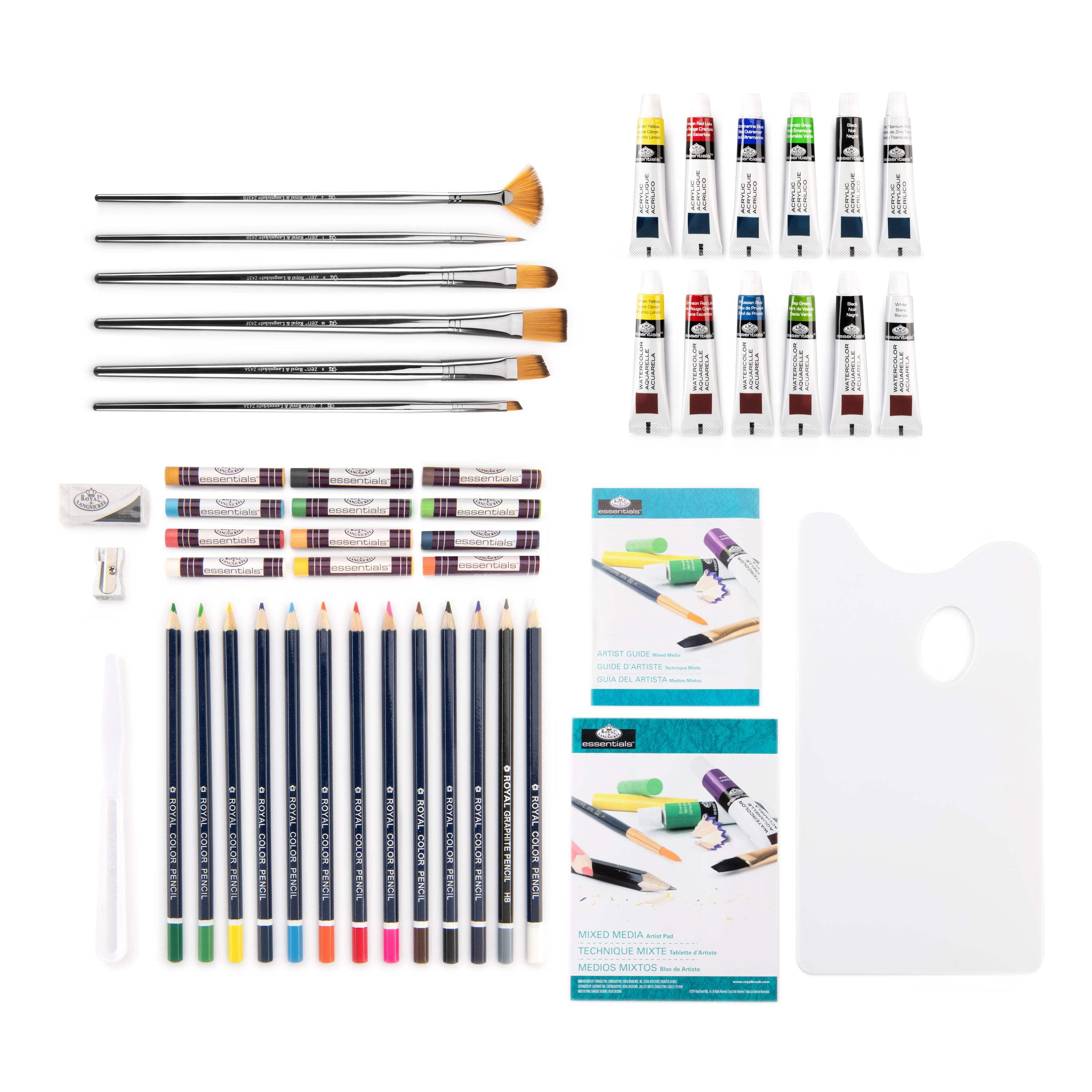 Royal & Langnickel Essentials™ 50pc Mixed Media Long Handle Zen Brush Travel Art Set