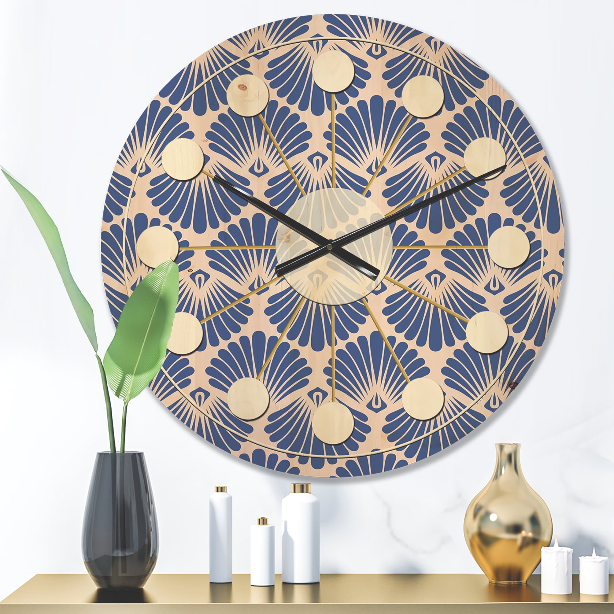 Designart 'Blue Waves Retro Pattern' Mid-Century Modern Wood Wall Clock