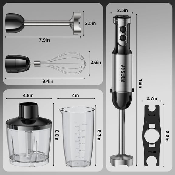 Immersion Blender Handheld with 20 Speeds, 500W Motor, Stainless Steel Blades, Milk Frother, Whisk & Chopper Set for Soups and Smoothies