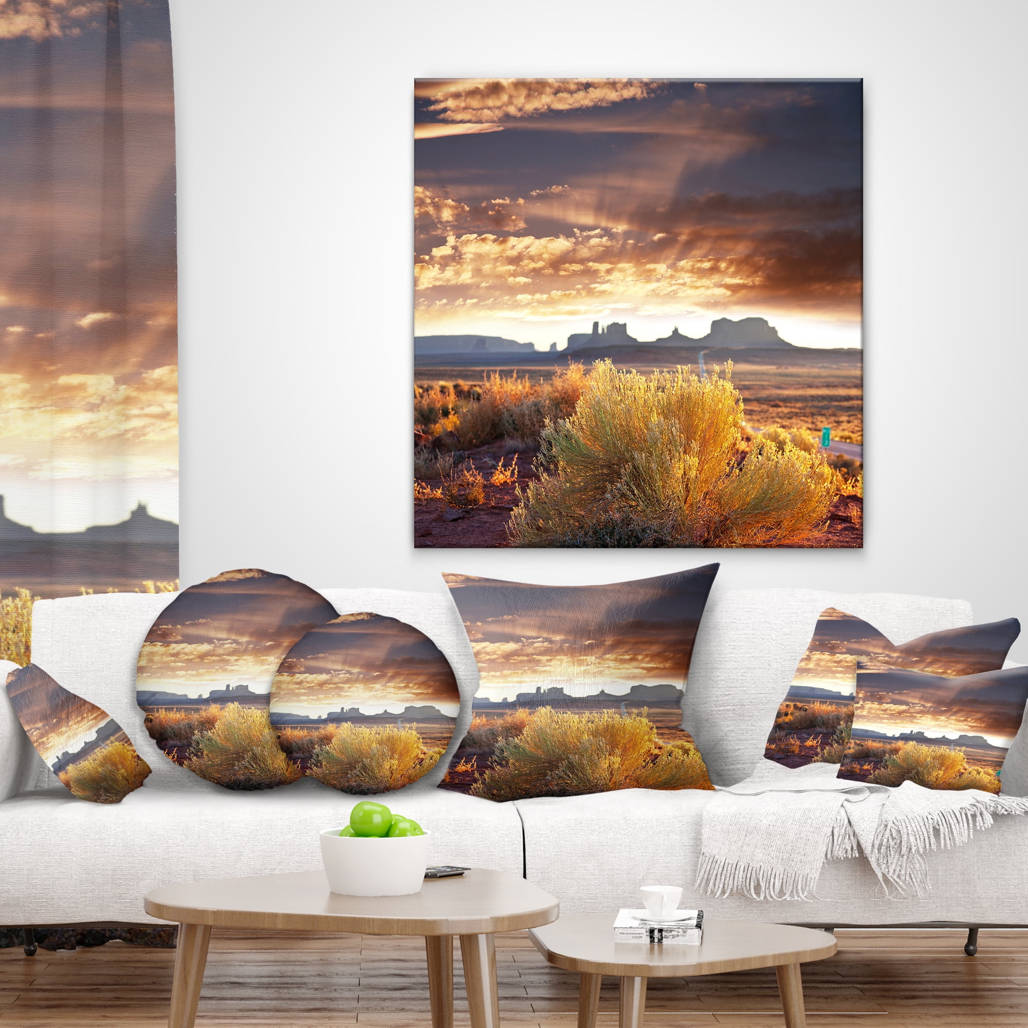 Designart Monument Valley under Cloudy Sky - African Landscape Printed Throw Pillow - 18x18
