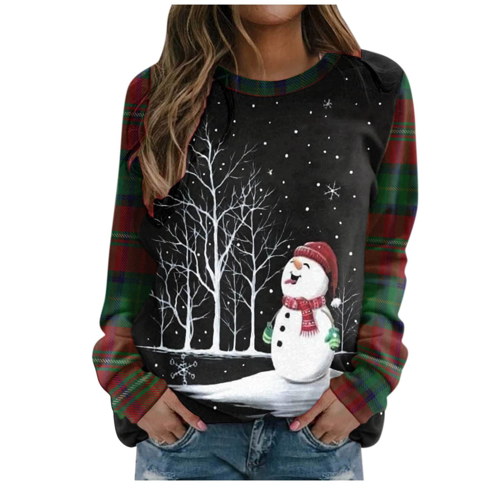 ZQGJB Sales Christmas Women Holiday Tops Cute Xmas Elk Reindeer Graphic