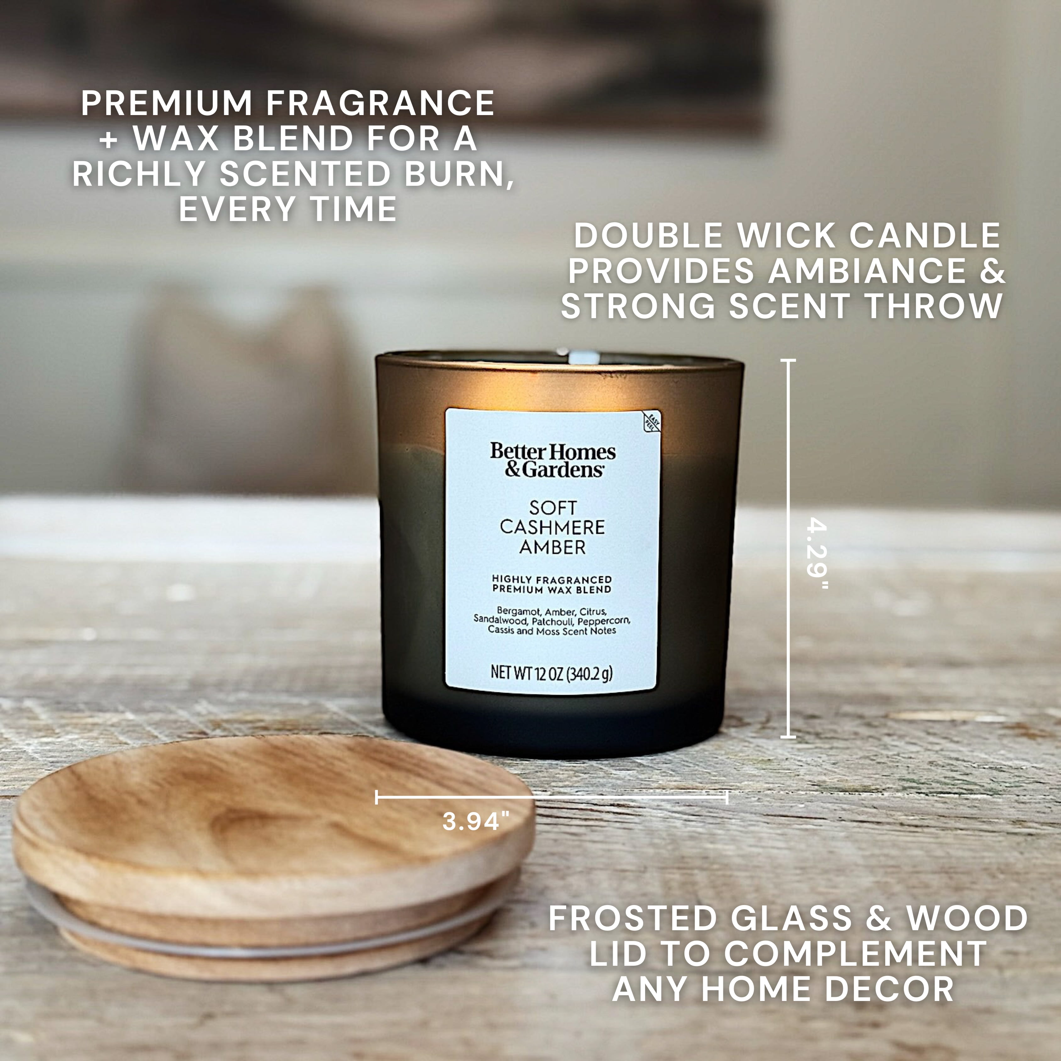 Better Homes and Gardens Soft Cashmere Amber Scented 2-Wick Frosted Jar Candle 12oz.