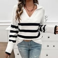 thumbnail image 2 of VISALY V Neck Pullover Sweater Knit Sweater Winter Sweaters Lapel V Neck Long Sleeve Striped Chunky Knit Oversized Pullover Sweater Crochet Sweaters Women Hoodies Pullover Warm Sweaters White M, 2 of 5