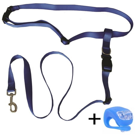 Blue Running Dog Leash Hands Free ? Including LED Light. Great for Walking, Running, Biking and
