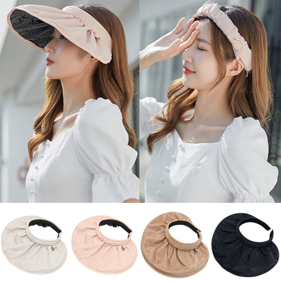 Beach Sun Hats for Women CQXIDFH UPF50 UV Protection Foldable Sun Visor, Women's Sheer Wide Brim Hollow Hairband Hat for Beach Travel, Muslim Hat (Pink, One Size)